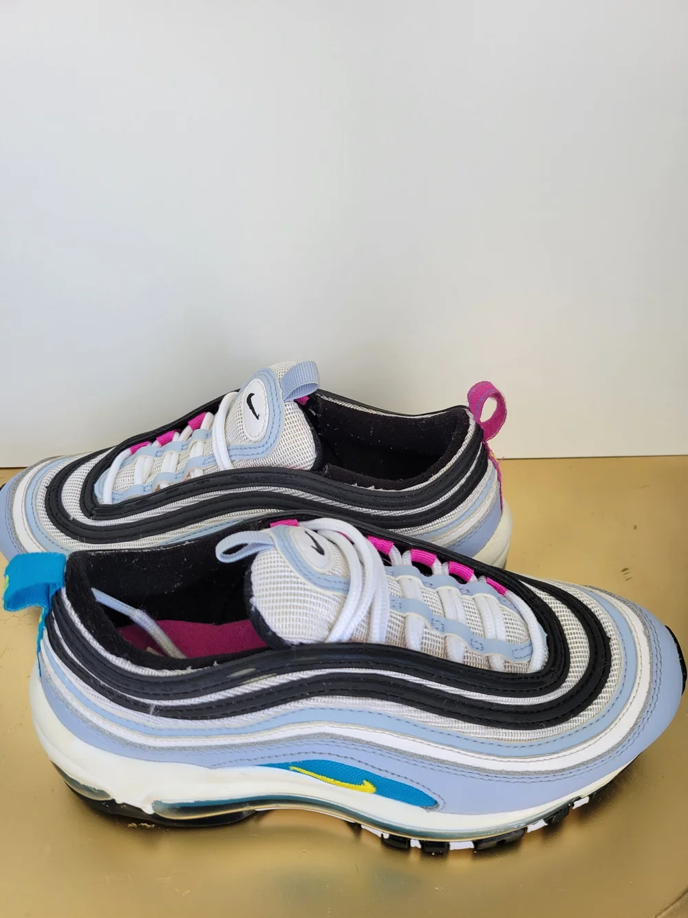 Nike Air Max 97 Sneakers in Light Blue, Black & White Size 4Y Fits Women 5.5